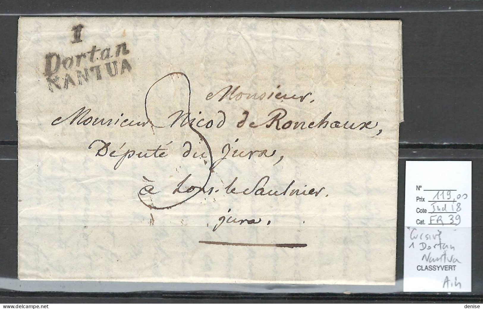 France - Lettre - Cursive 1 DORTAN - NANTUA - Ain Pour Lons Le Saulnier - 1801-1848: Précurseurs XIX