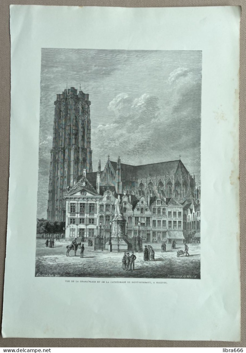 MALINES - LA GRAND'PLACE ET LA CATHÉDRALE DE SAINT-ROMBAUT / MECHELEN - V. DE DONCKER - 34 X 23,5 Cm (komt Uit Oud Boek) - Sonstige & Ohne Zuordnung