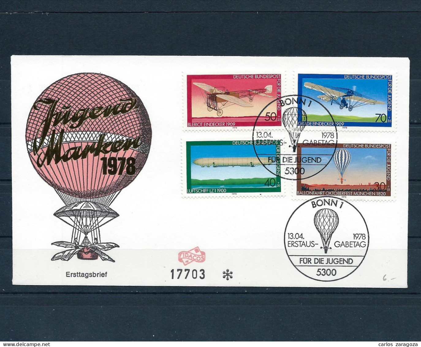 ALEMANIA 1978. Primer Día Circulación. Ballonfahrt Mi 964-67,YT 811-14,SG 1856-59,Sc B549-B552. GERMANY FDC - 1971-1980