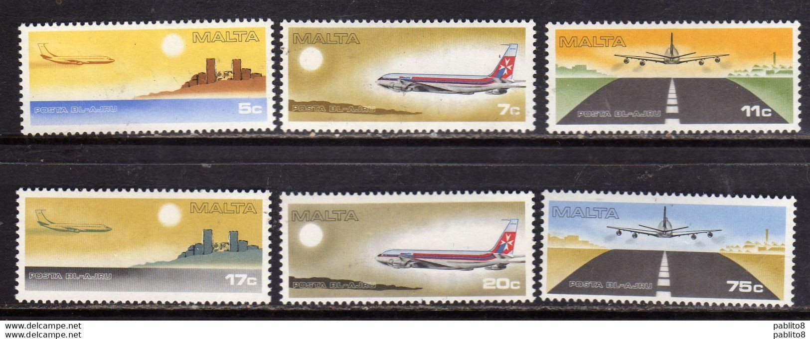 MALTA 1978 AIR MAIL POSTA AEREA AIRMAIL AIRMAIL AIRMALTA LINES JET AND JUMBO COMPAGNIA AEREA COMPLETE SET SERIE MNH - Malta