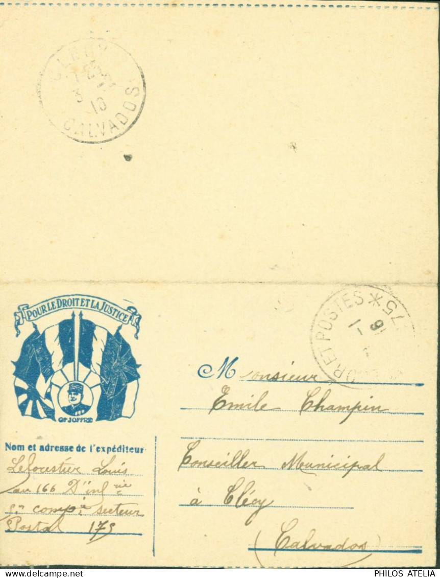 Guerre 14 Carte Lettre Militaire Joffre Pour Le Droit Et La Justice Franchise CAD Trésor Et Postes SP 175 26 1 1916 - Guerre De 1914-18