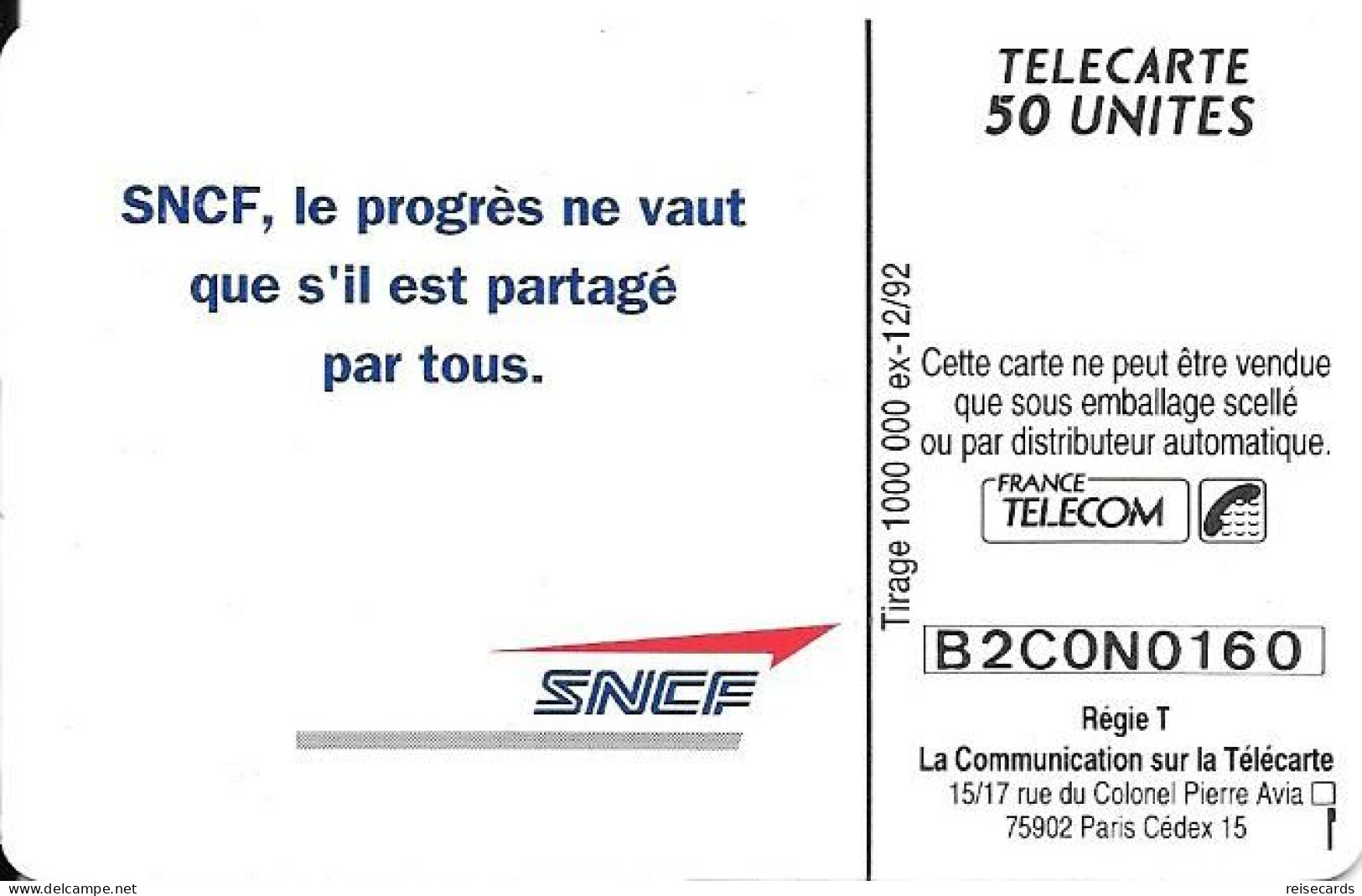 France: France Telecom 12/92 F313 SNCF - 1992