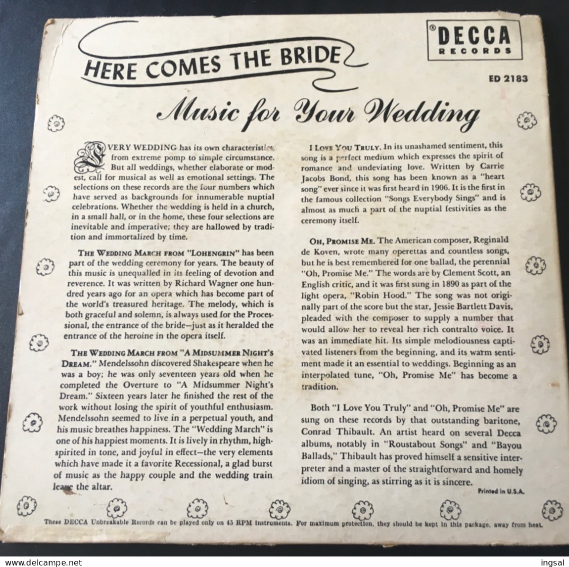 GAYLORD CARTER……..” I LOVE YOU TRULY “…..” WEDDING MARCH “      DECCA Records - Sonstige - Englische Musik