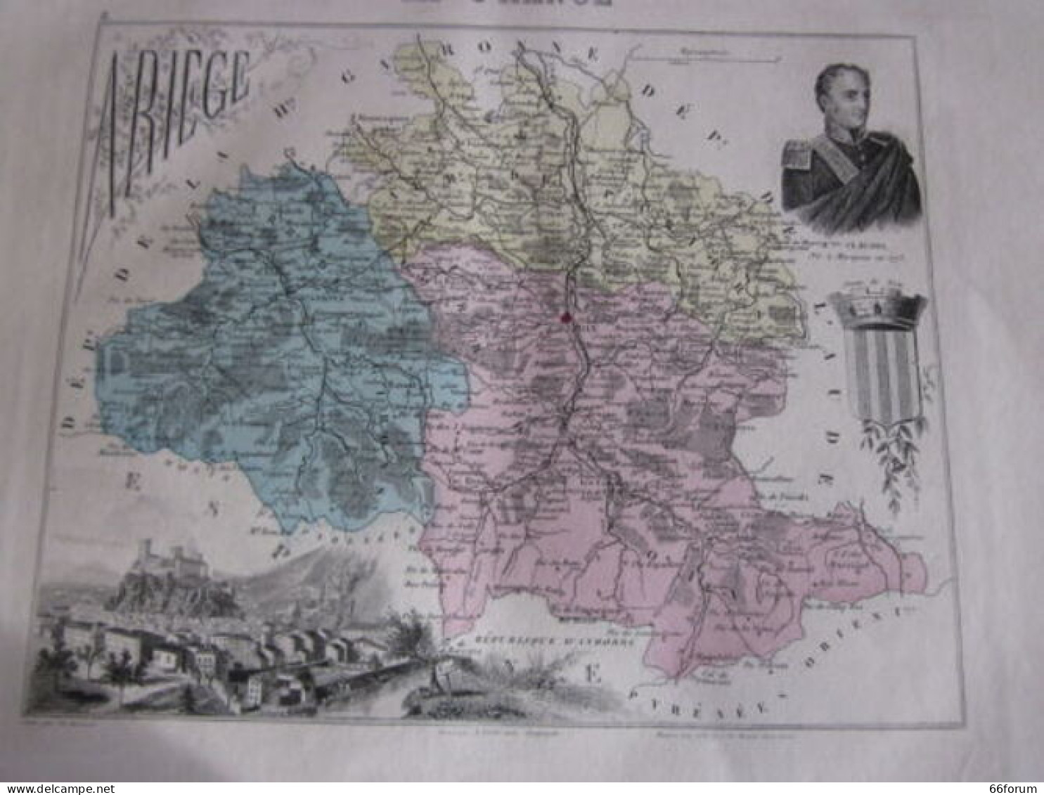 GRAVURE COULEUR 19ème VUILLEMIN DEPARTEMENT DE L ARIEGE - Otros & Sin Clasificación