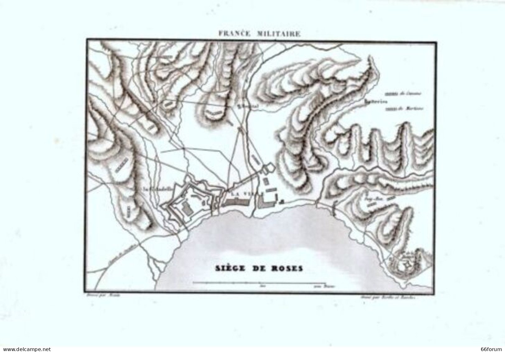 GRAVURE 19ème FRANCE MILITAIRE SIEGE DE ROSES CATALOGNE - Sonstige & Ohne Zuordnung