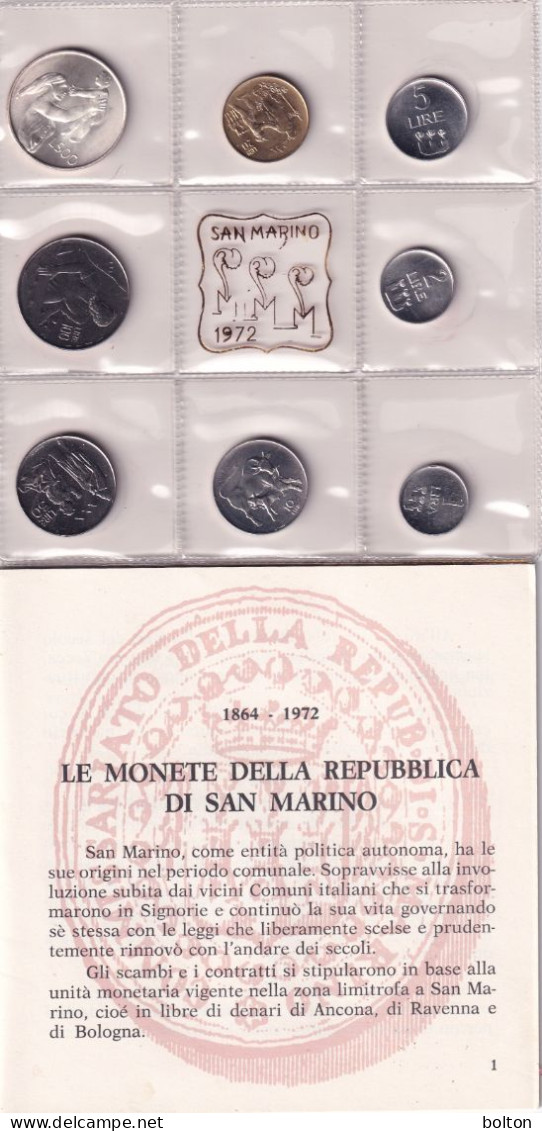 1972 Monete Di San Marino Serie 1972 E Francobolli Con Annullo Primo Giorno - Saint-Marin