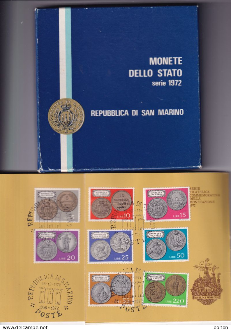 1972 Monete Di San Marino Serie 1972 E Francobolli Con Annullo Primo Giorno - Saint-Marin