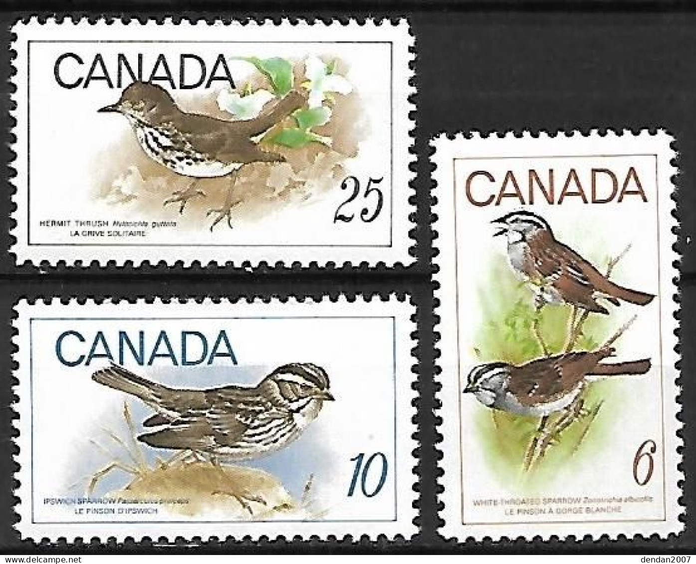 Canada - MNH ** 1969 Complete Set 3/3 : White-throated Sparrow + Savannah Sparrow  +  Hermit Thrush - Songbirds & Tree Dwellers