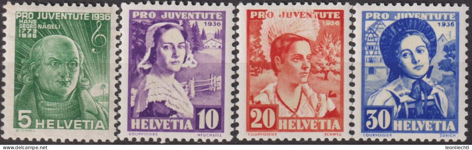 1936 Schweiz / Pro Juventute ** Zum:CH J77-J80, Mi:CH 306-309, Yt:CH 298-301, Frauentrachten, Hans Georg Nägeli - Nuevos