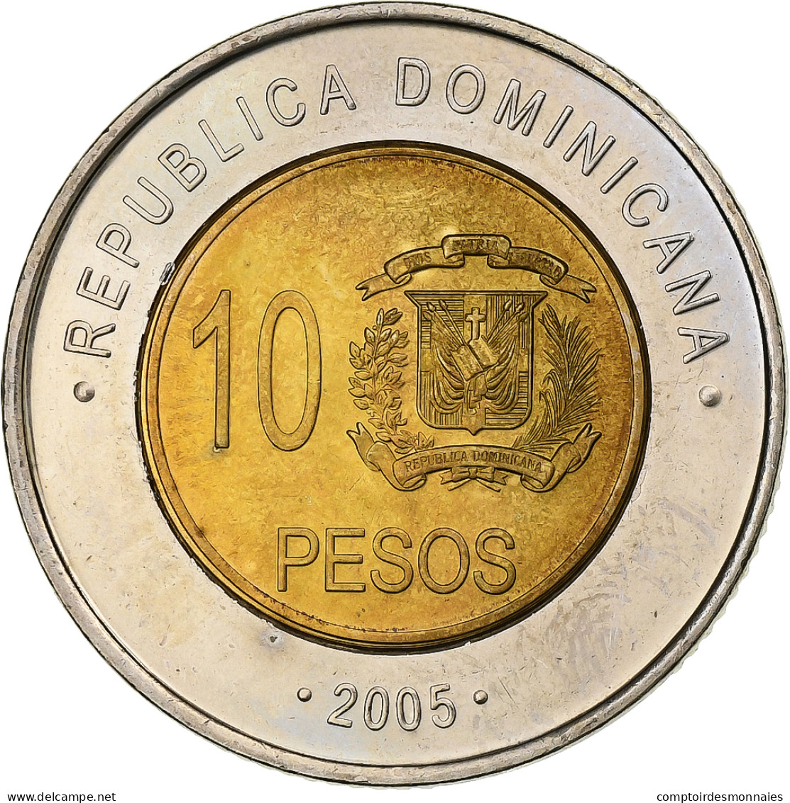 République Dominicaine, 10 Pesos, 2005, Bimétallique, SPL, KM:106 - Dominicaine