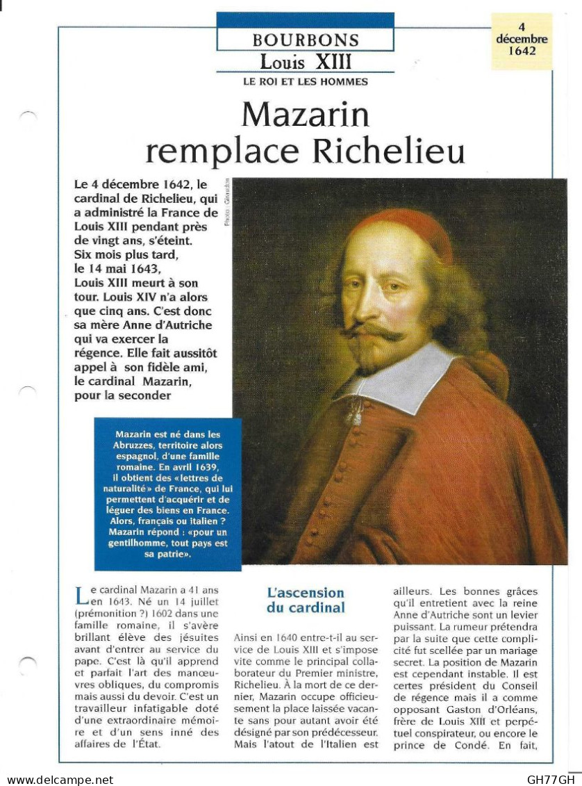 FICHE ATLAS: MAZARIN REMPLACE RICHELIEU -BOURBONS - Geschiedenis