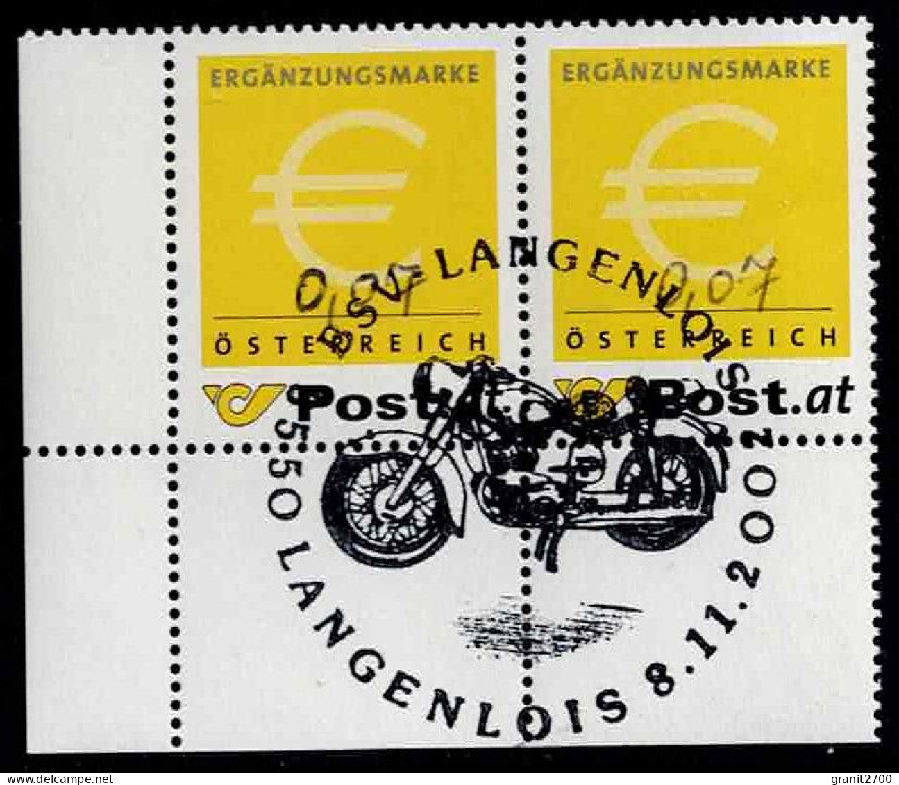 Ergänzungsmarke 0.07  ( Doppelstück ) Gestempelt Mit Sonderstempel Langenlois 8.11.2002 - Used Stamps