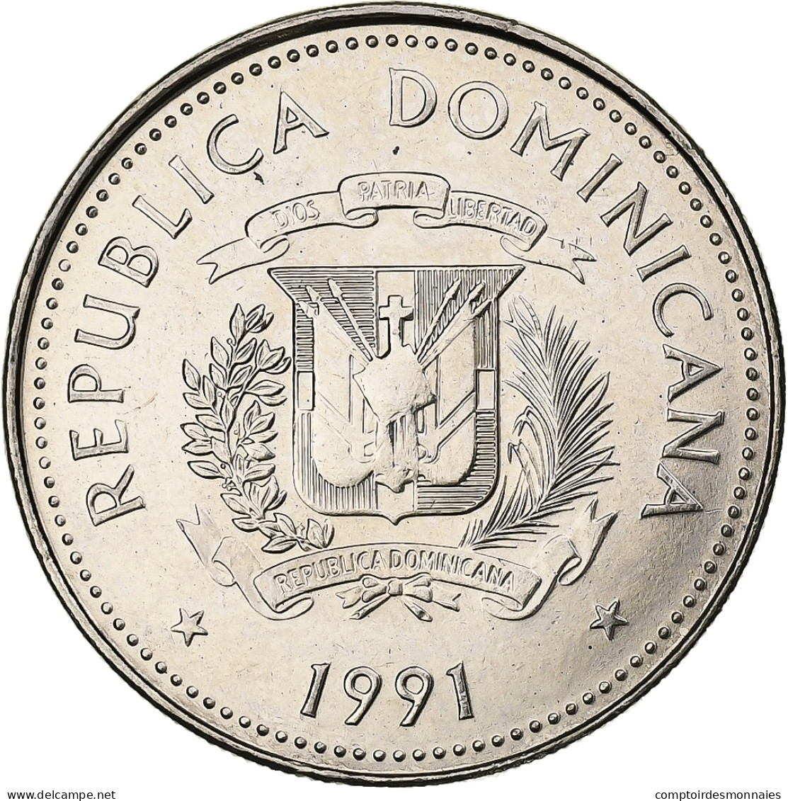 République Dominicaine, 25 Centavos, 1991, Nickel Clad Steel, SPL, KM:71.1 - Dominicana