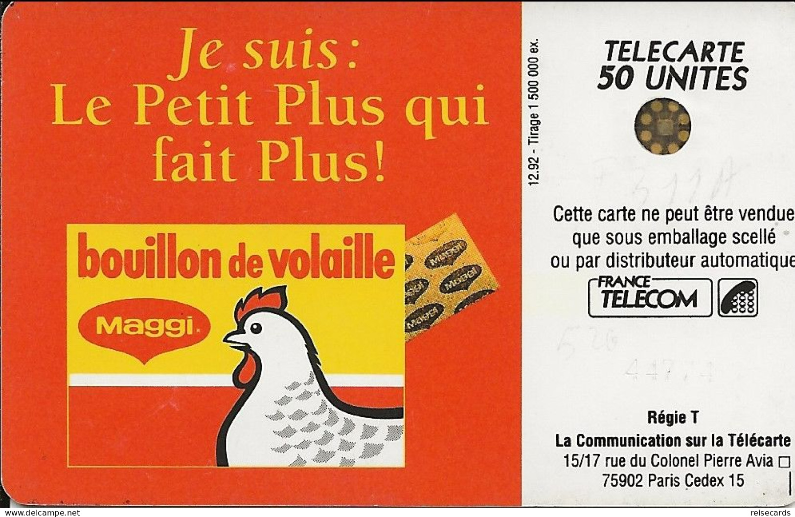 France: France Telecom 12/92 F311A Maggi - 1992