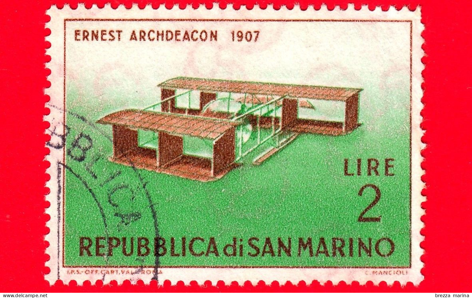 SAN MARINO - Usato - 1962 - Storia Dell'aeroplano -  Aerei - E. Archdeacon, 1907 - 2. L - Oblitérés