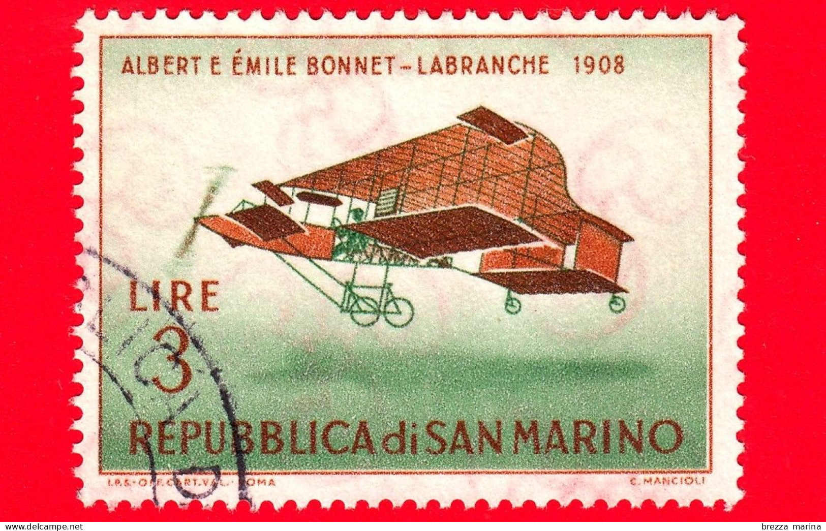 SAN MARINO - Usato - 1962 - Storia Dell'aeroplano -  Aerei - Bonnet-Labranche, 1908 - 3. L - Gebruikt