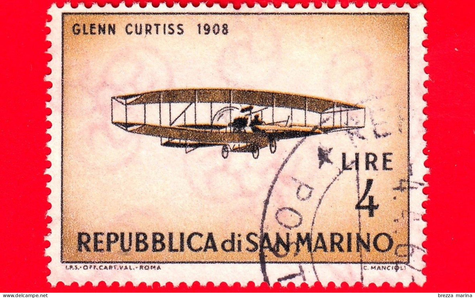 SAN MARINO - Usato - 1962 - Storia Dell'aeroplano -  Aerei - Glenn Curtiss, 1908 - 4. L - Used Stamps