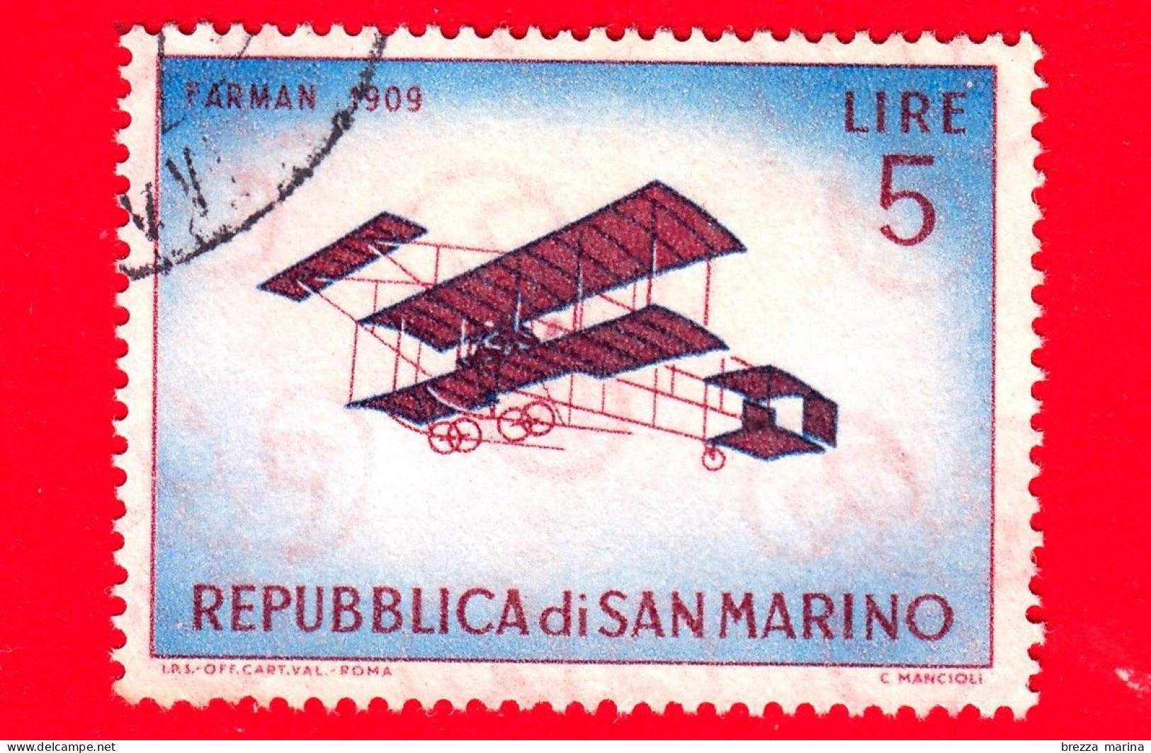 SAN MARINO - Usato - 1962 - Storia Dell'aeroplano -  Aerei - Henri Farman, 1909 - 5. L - Gebraucht