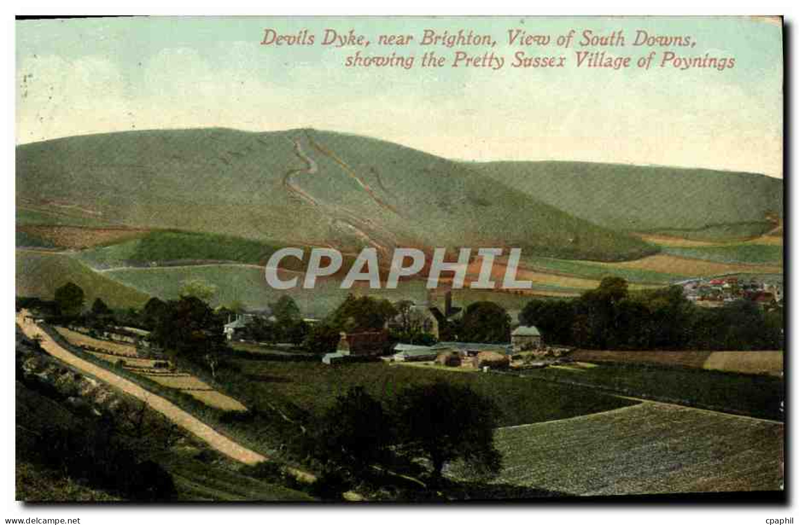 CPA Devils Dyke Near Brighton View Of South Downs Showing The Pretty Sussex Village Of Poynings - Brighton