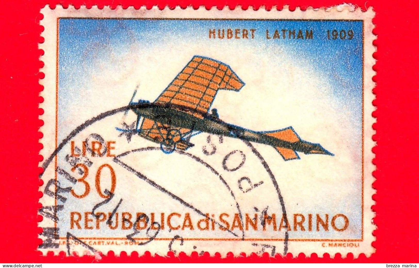 SAN MARINO - Usato - 1962 - Storia Dell'aeroplano -  Aerei - Hubert Latham, 1909 - 30. L - Usados