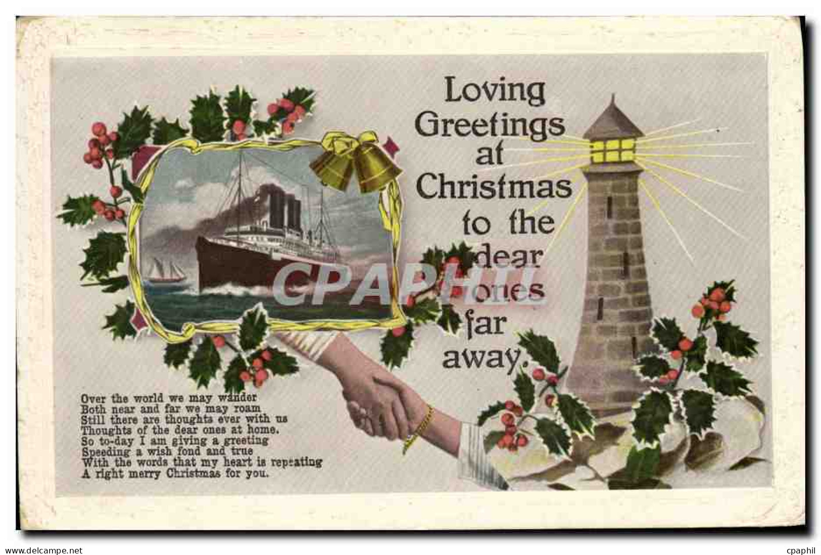 CPA Loving Greetings At Christmas To The Dear Ones Far Away Phare Bateau Paquebot - Autres & Non Classés