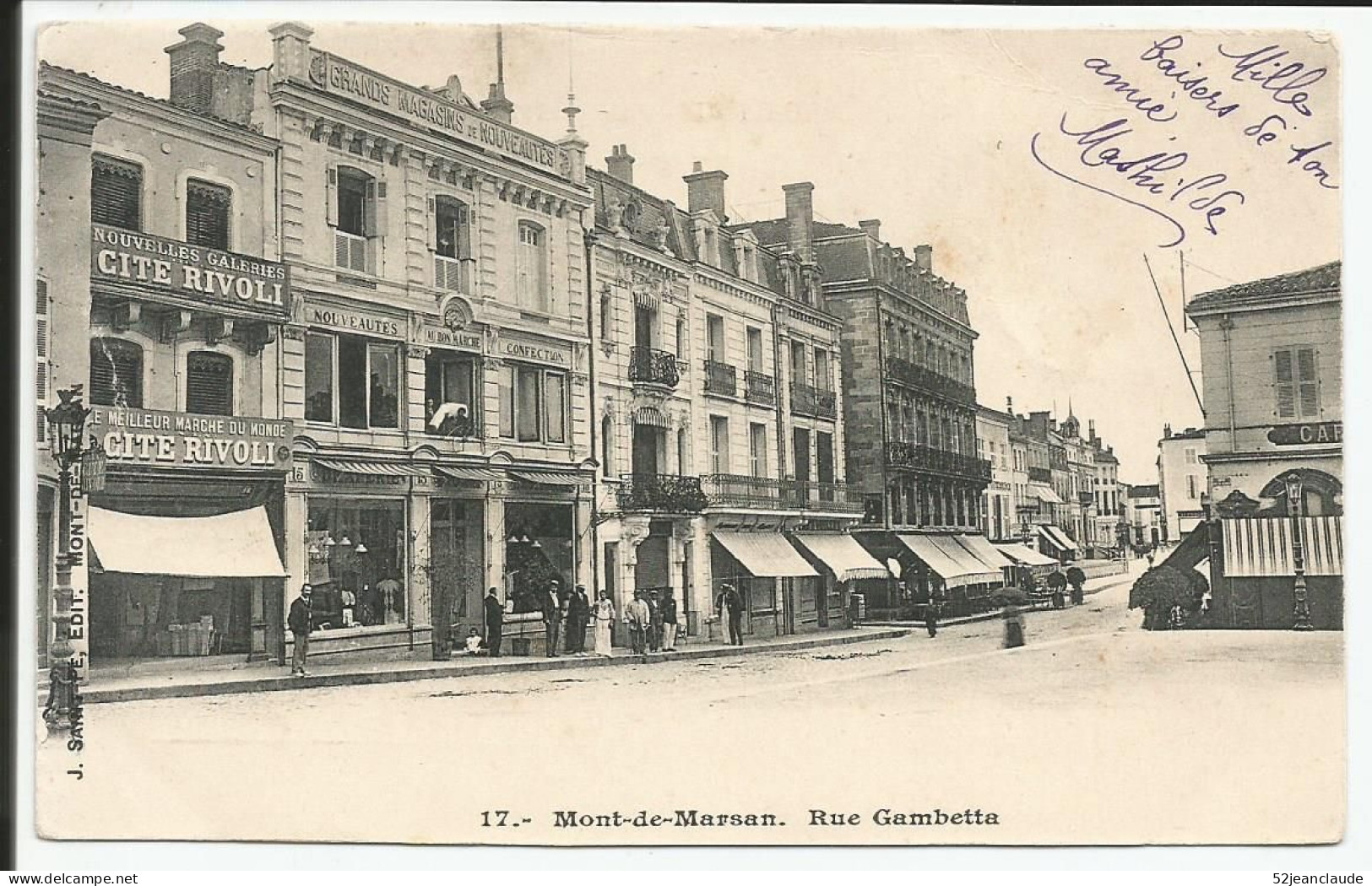 Rue Gambetta Café, Magasins  1900  Rare    N° 17 - Mont De Marsan