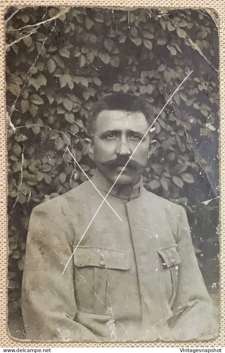 WW1 Portrait De Charles Godissart De VIESVILLES Soldat En 1915 Photo Format CP Adresse Et Patronyme Hovens Au Verso - Guerra, Militares