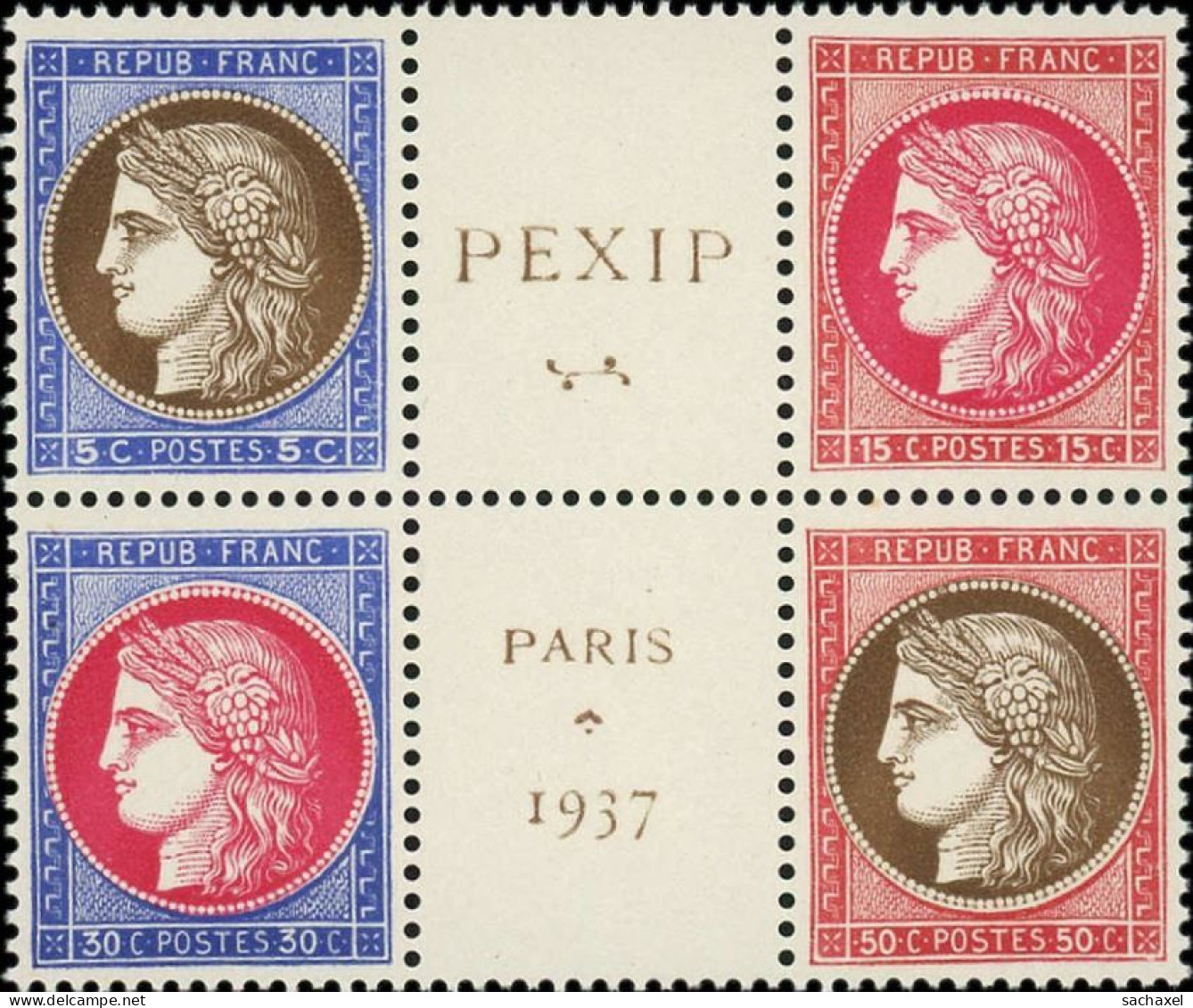 1937 France N° 348 à 351 Nf** MNH. PEXIP. Cœur Bloc 3. Exposition Philatélique . Lettre Suivie Ou Recommandée. - Nuovi