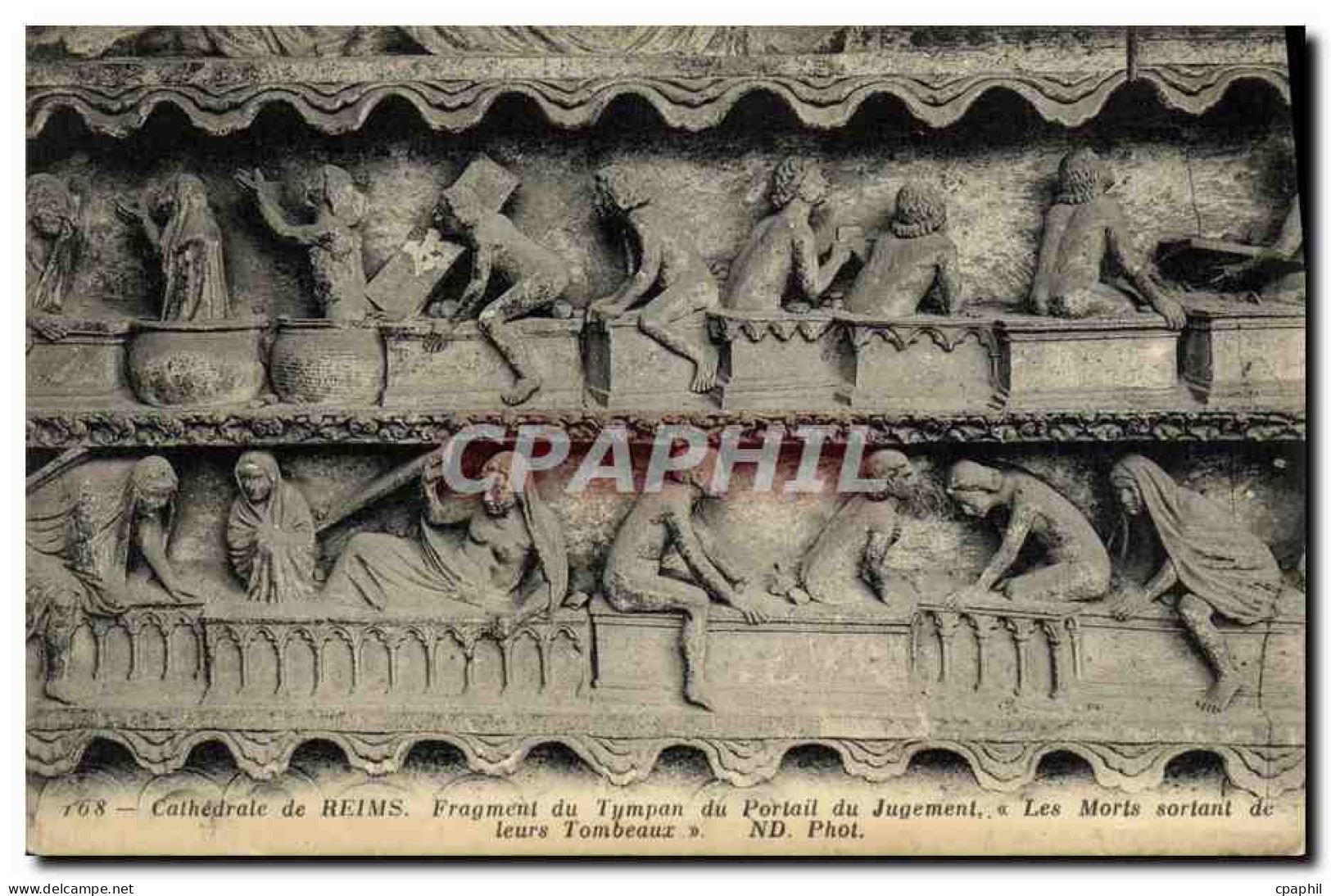 CPA Reims Fragment Du Tympan Du Portail Du Jugement Les Morts Sortant De Leurs Tombeaux Cathedrale - Reims