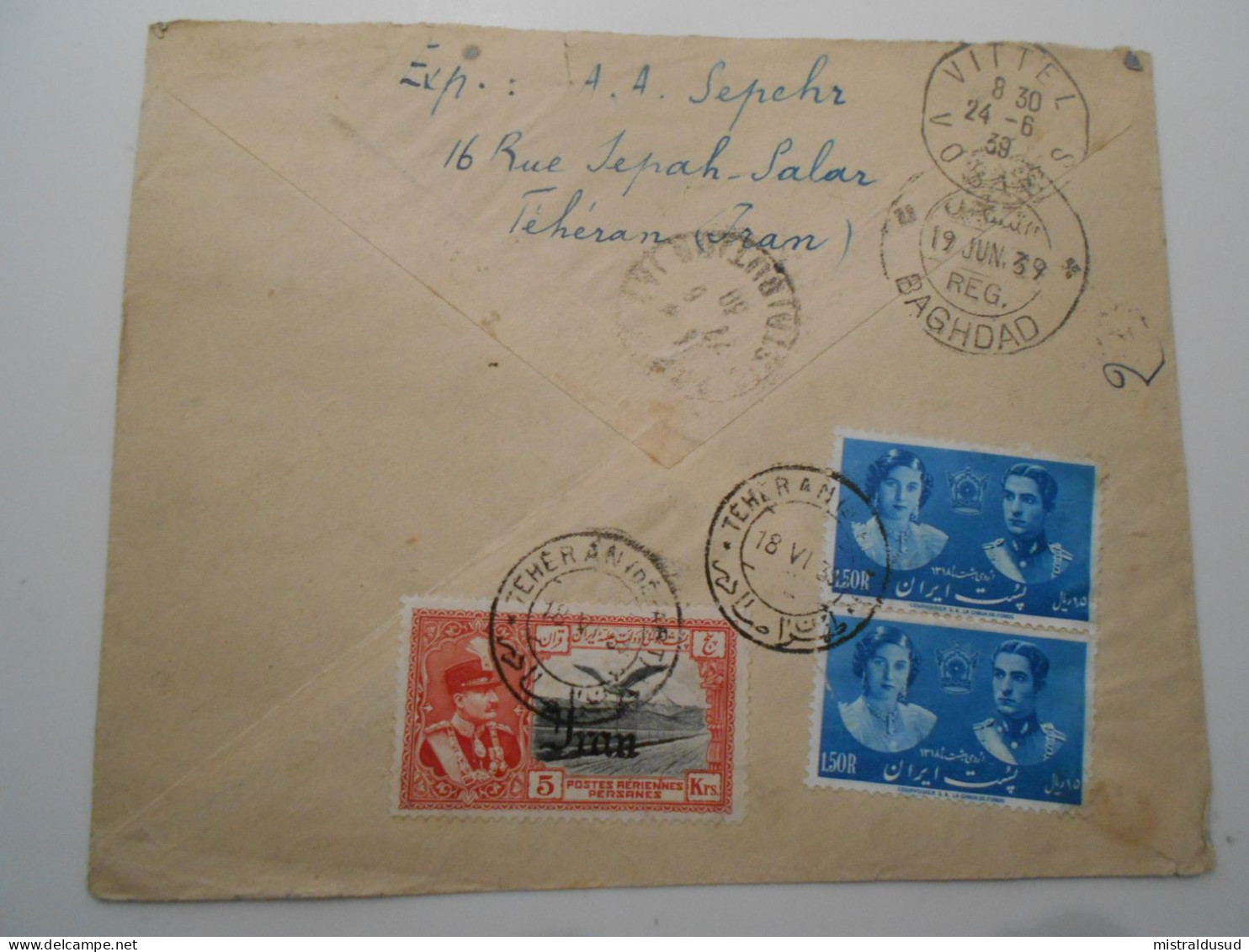 Iran , Lettre Reçommandee De Tehran 1939 Pour Paris - Iran