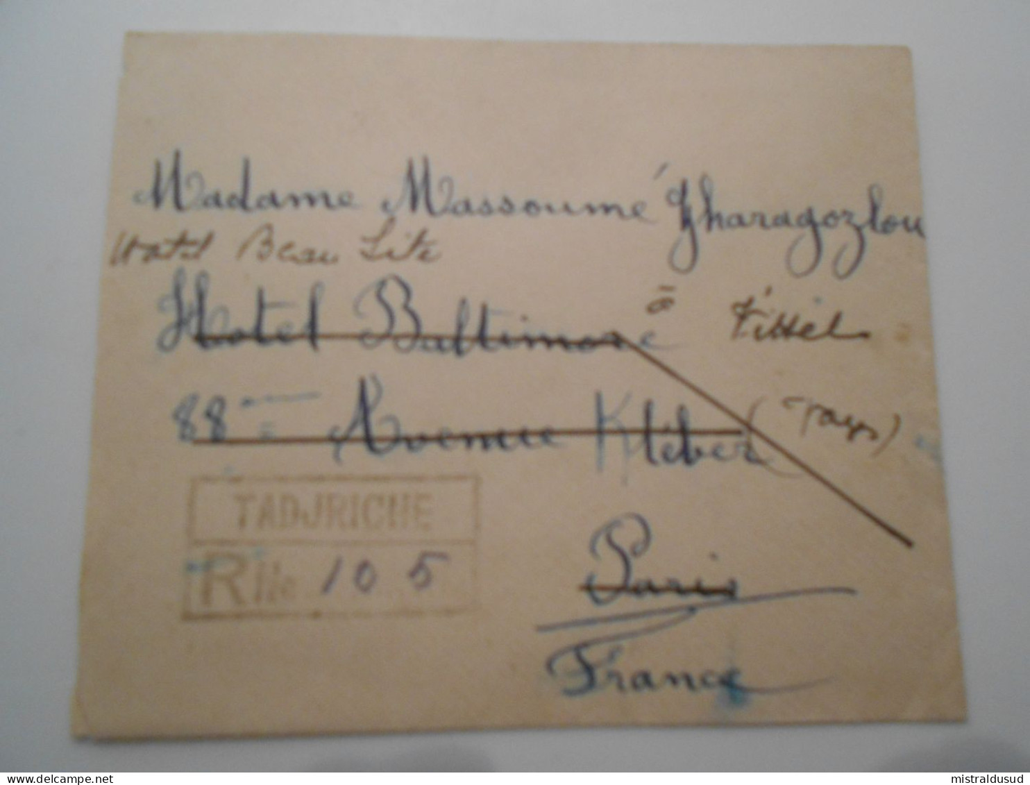 Iran , Lettre Reçommandee De Tadjriçhe 1939 Pour Paris - Iran