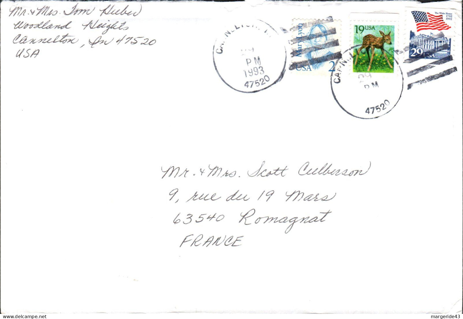 USA ETATS UNIS AFFRANCHISSEMENT COMPOSE SUR LETTRE DE CANNELTON POUR LA FRANCE 1993 - Briefe U. Dokumente