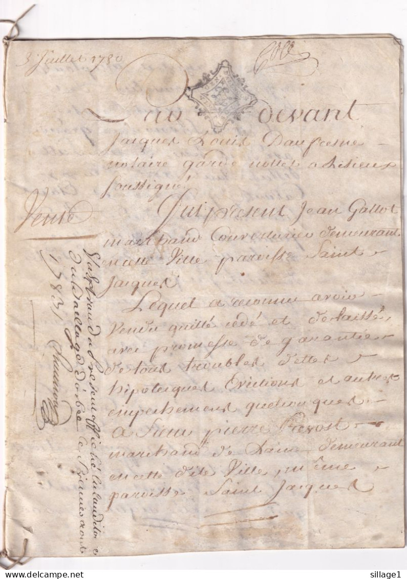 Gen. D'Alençon (Orne 61) Parchemin Du 18e Siècle - Document Velin - Manuscrit De 12 Pages Du 3 Juillet 1780 Vente - Manuscripts