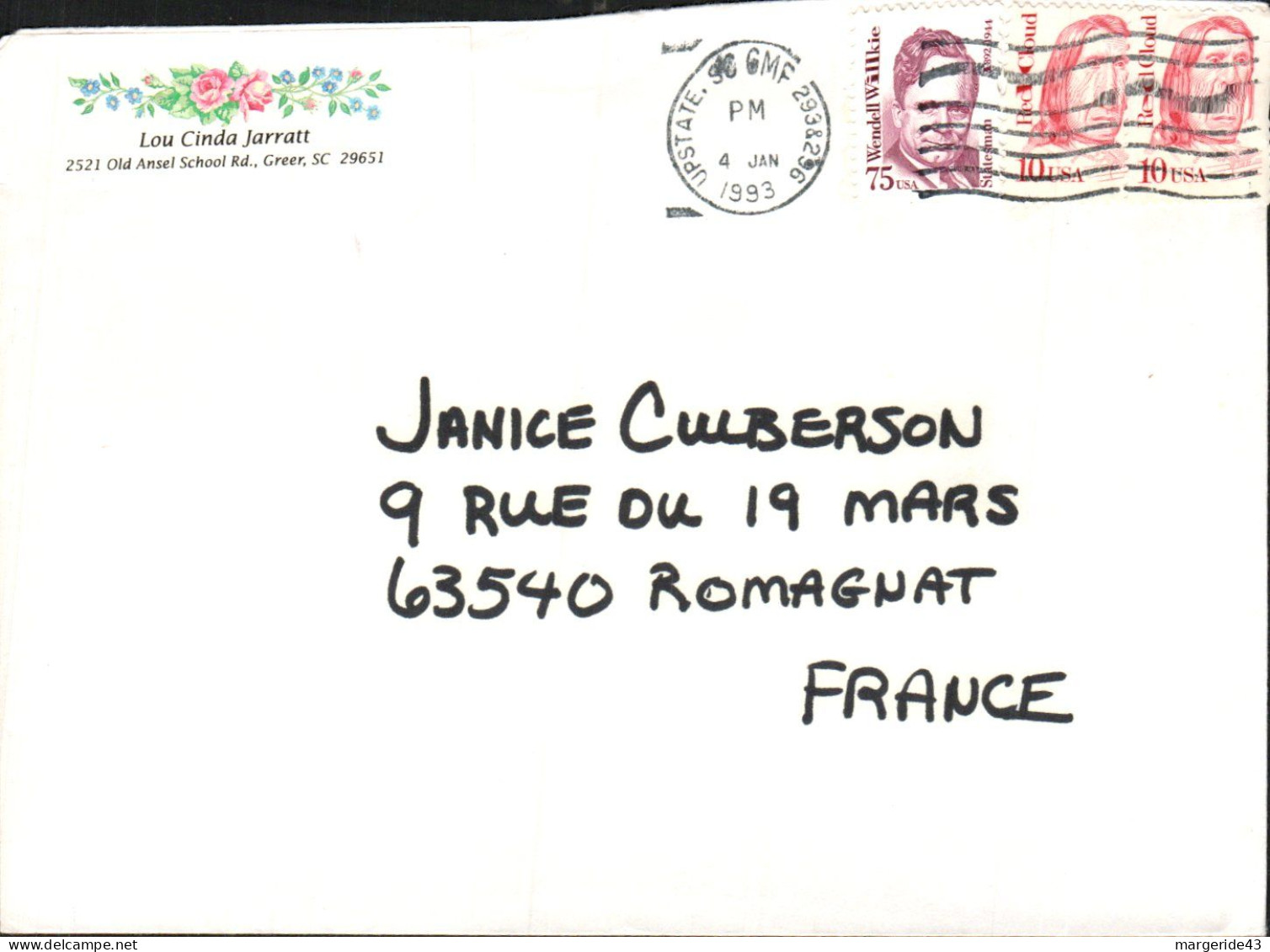 USA ETATS UNIS AFFRANCHISSEMENT COMPOSE SUR LETTRE POUR LA FRANCE 1993 - Cartas & Documentos