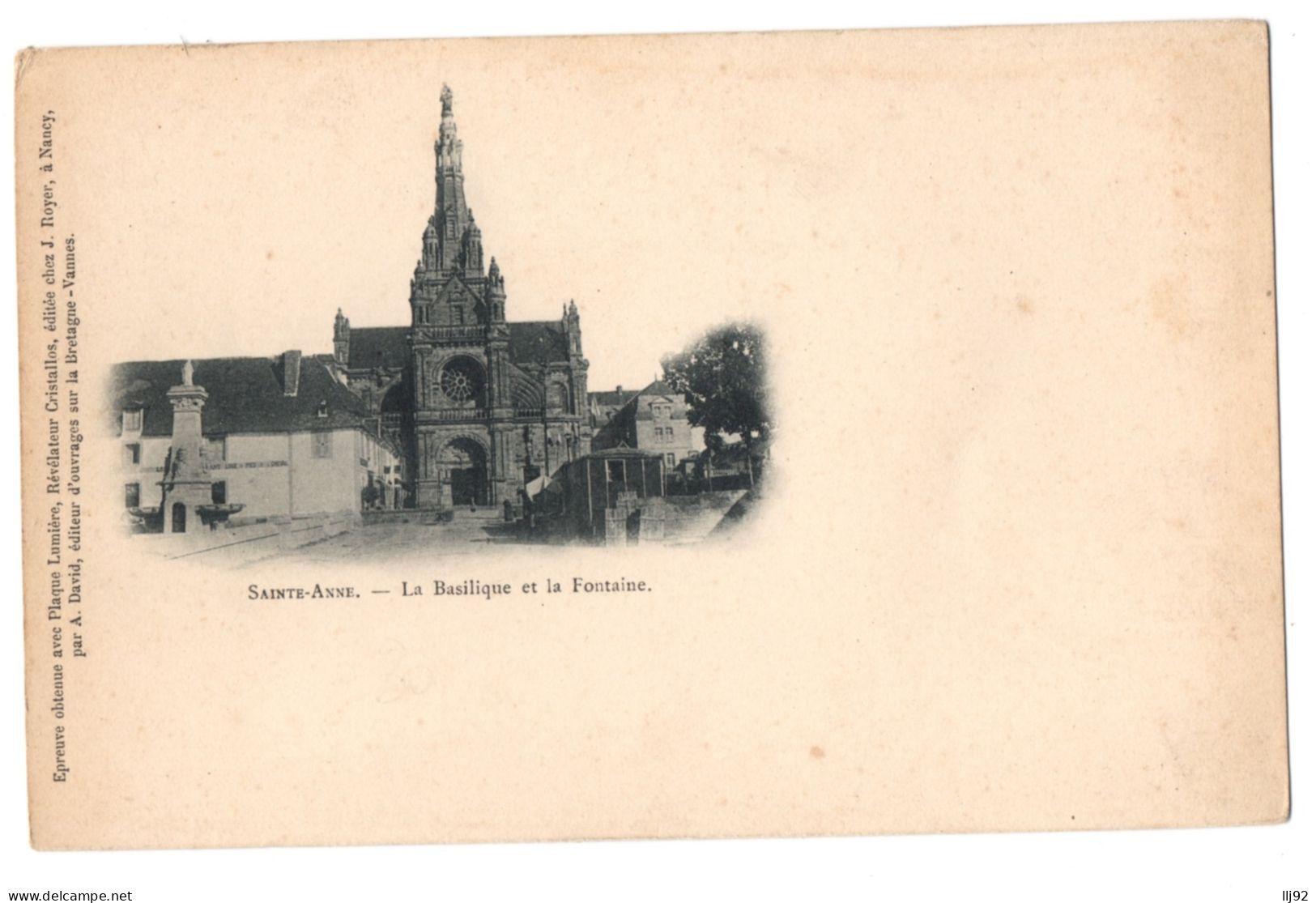 CPA 56 - SAINTE ANNE D'AURAY (Morbihan) - La Basilique Et La Fontaine (animée) - Ed. David - Dos Non Divisé - Sainte Anne D'Auray