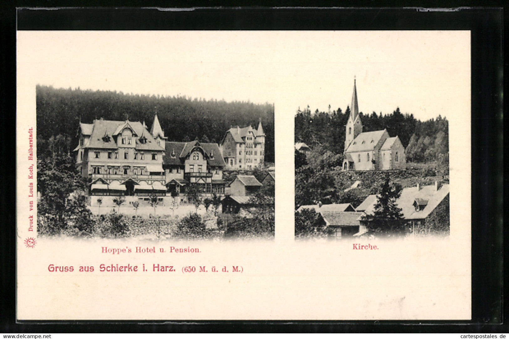AK Schierke / Harz, Hoppe's Hotel-Pension, Kirche  - Schierke