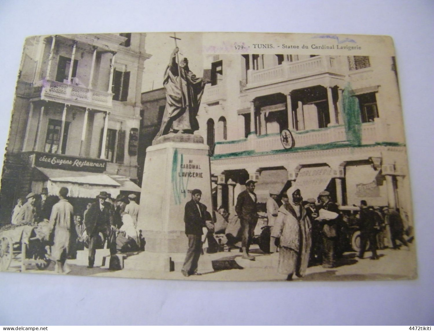 CPA - Afrique - Tunisie - Tunis - Restaurant Chez Eugène - Statue Cardinal Lavigerie - 1936 - SUP (HT 46) - Tunesien