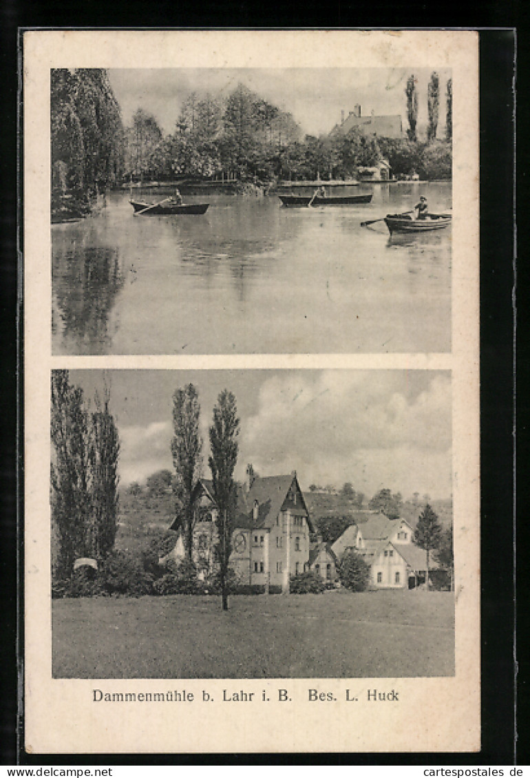 AK Lahr I. B., Gasthaus Dammenmühle, Ruderpartie  - Lahr