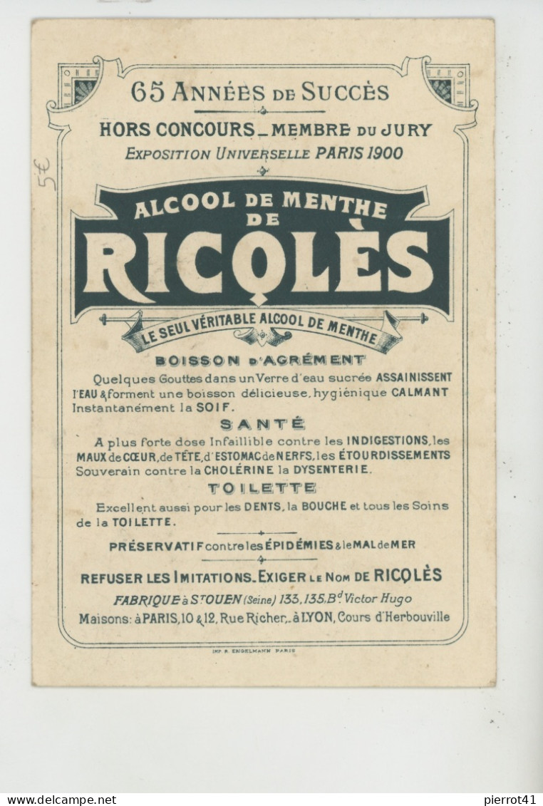 ILLUSTRATEUR GUILLAUME - PUBLICITÉ Pour ALCOOL DE MENTHE DE RICQLÈS  (format 13x9,2 Cm ) - Guillaume