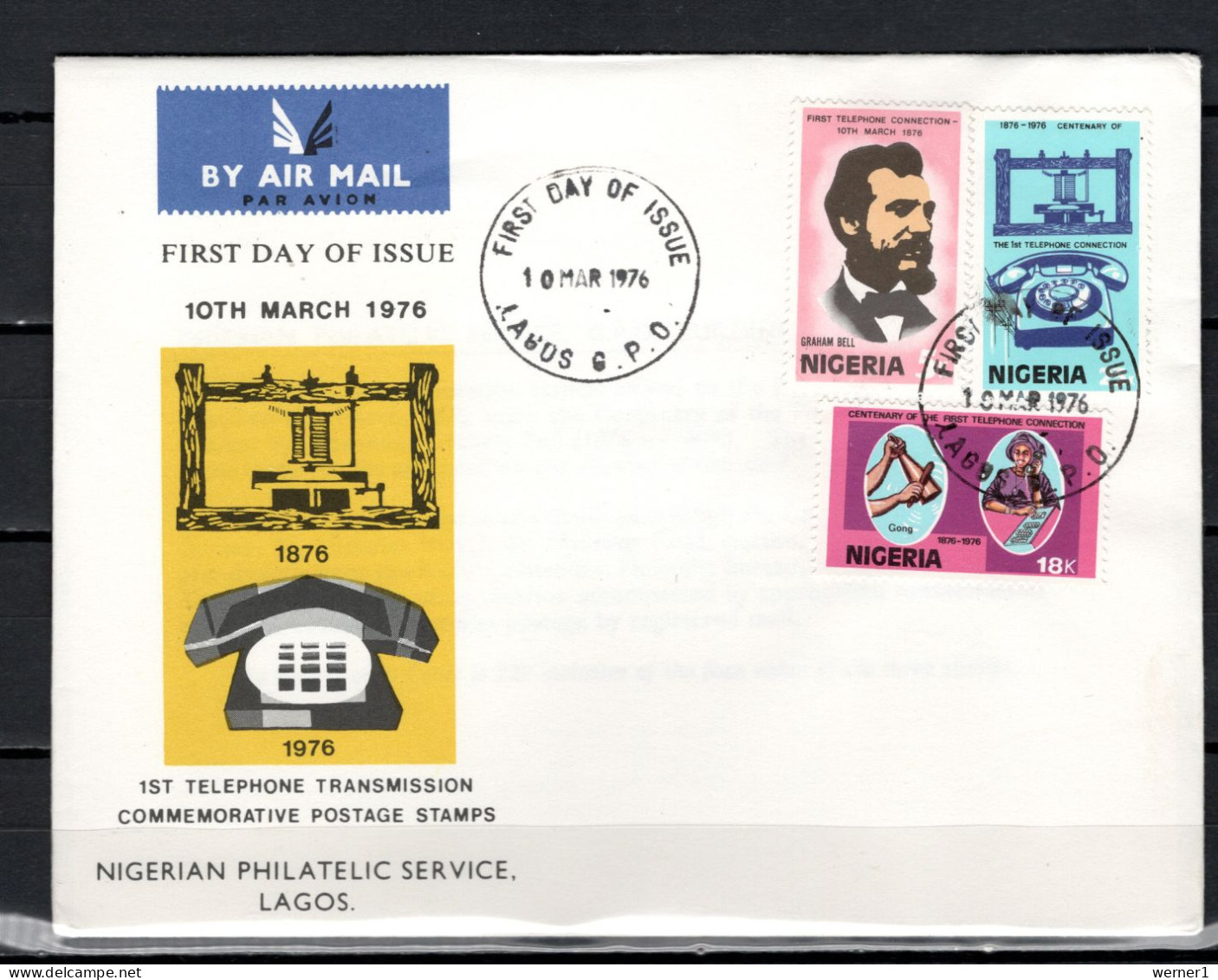 Nigeria 1976 Space, Telephone Centenary Set Of 3 On FDC - Afrique