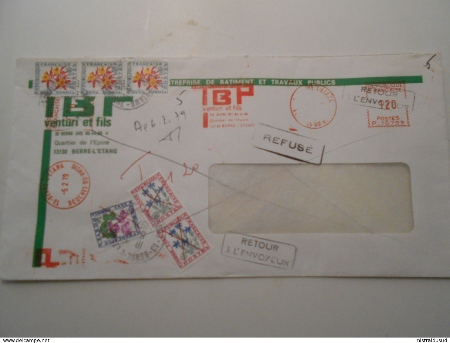 France Taxe , Lettre Taxe A Berre-l Etang En 1979 - 1960-.... Storia Postale