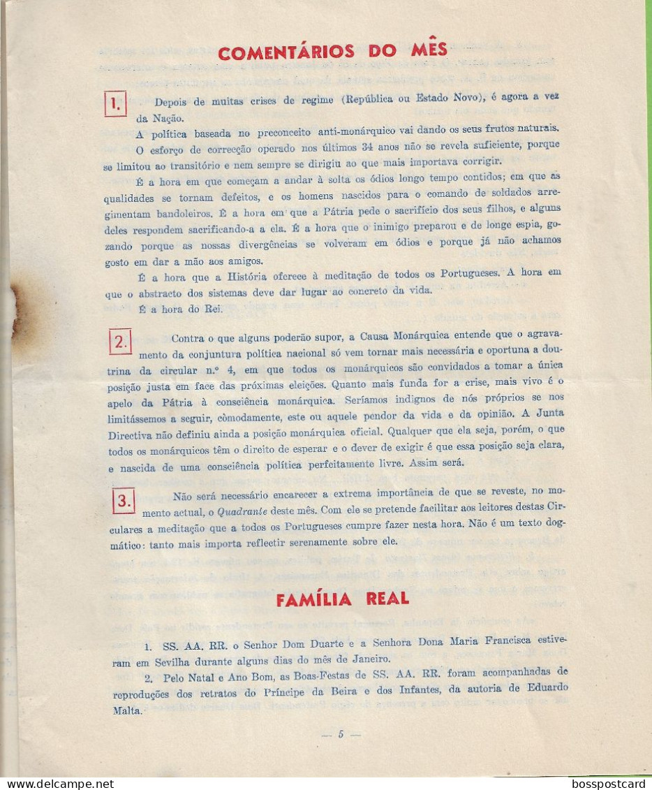 Lisboa - Circular Da Causa Monárquica - Monarquia Portuguesa - Portugal (danificada) - Non Classés