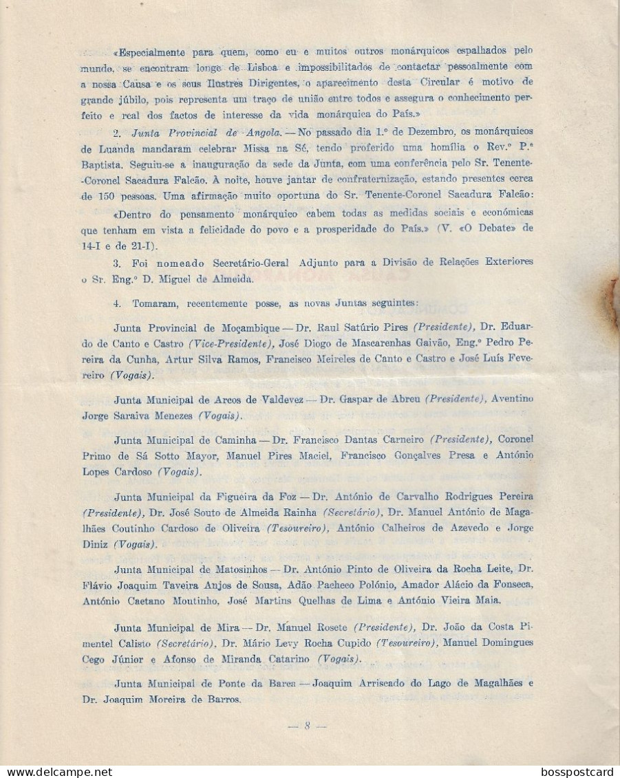 Lisboa - Circular Da Causa Monárquica - Monarquia Portuguesa - Portugal (danificada) - Non Classés