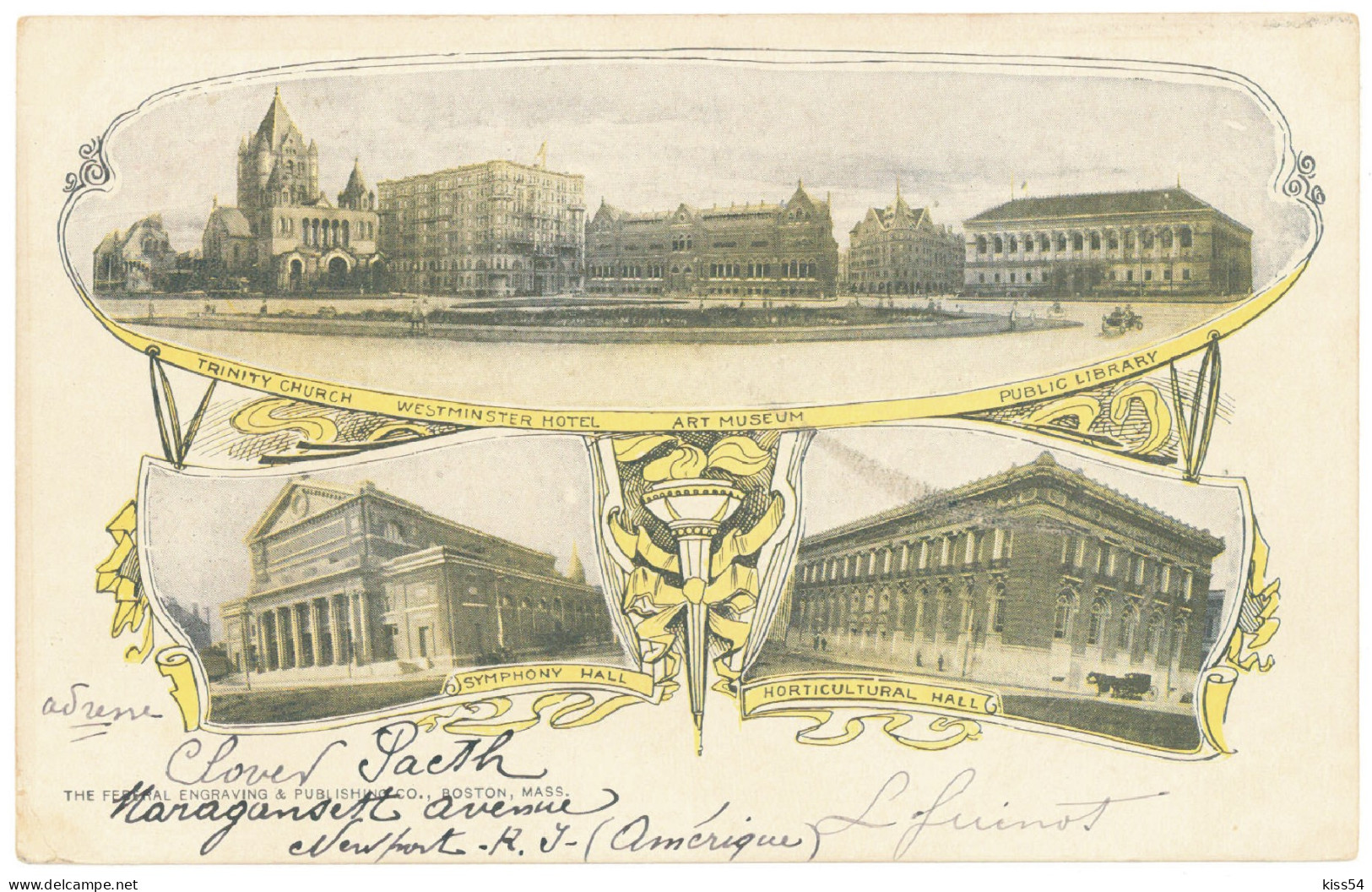 US 29 - 4086 BOSTON, Litho, U.S. - Old Postcard - Used - 1905 - Boston