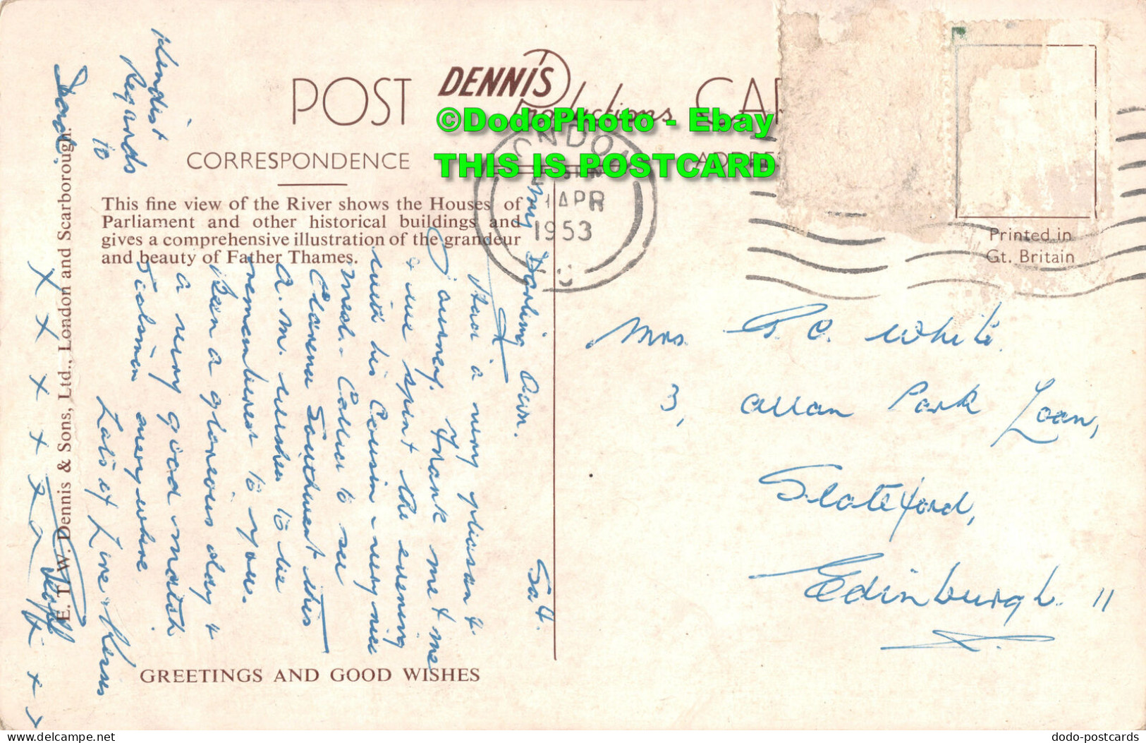 R425444 London. Lambeth Bridge And Houses Of Parliament. E. T. W. Dennis. 1953 - Other & Unclassified