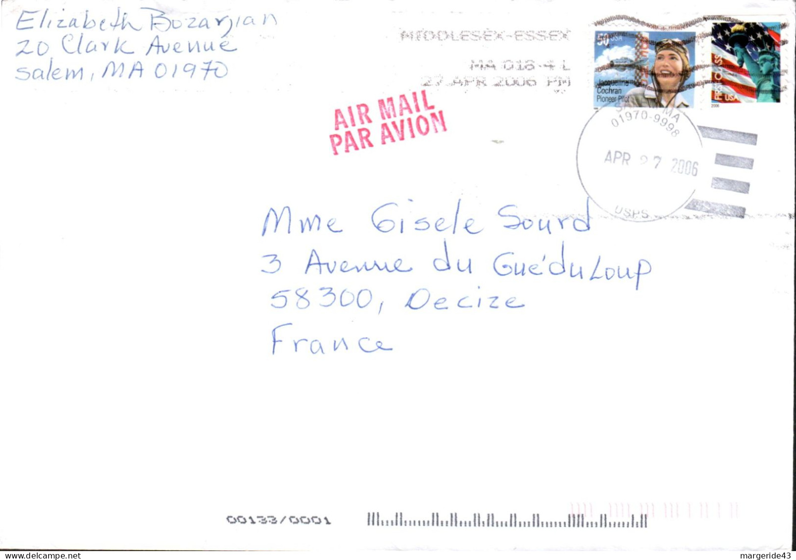 USA ETATS UNIS AFFRANCHISSEMENT COMPOSE SUR LETTRE DE SALEM POUR LA FRANCE 2006 - Storia Postale