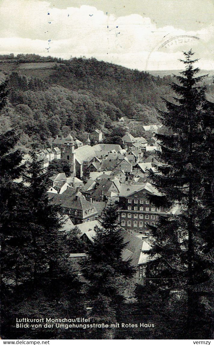 CPSM  MONSCHAU : Blick Von Der Umgehungsstrasse Mit Rotes Haus - Photo Véritable - Monschau