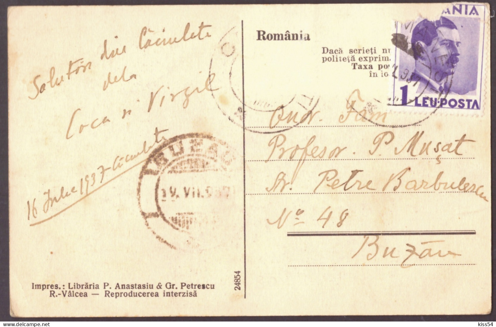 RO 45 - 24959 CALIMANESTI, Valcea, Defileul Oltului, Drezina Pe Calea Ferata, Romania - Old Postcard - Used - 1937 - Romania