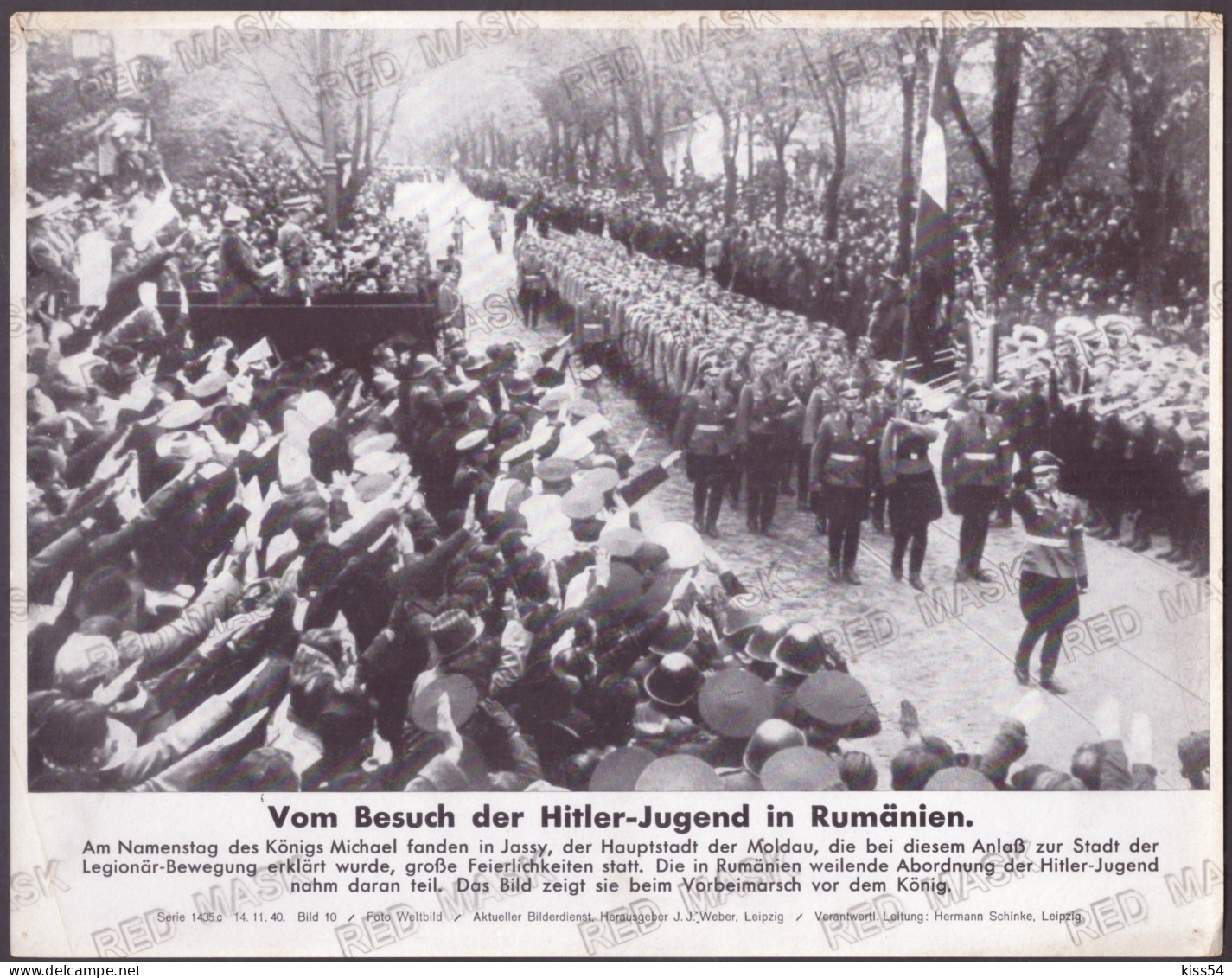 RO 45 - 24857 IASI King MIHAI, Ion ANTONESCU, Horia SIMA, Queen ELENA Garda De Fier, Legionarii 24/18 Cm Old Press Photo - Romania