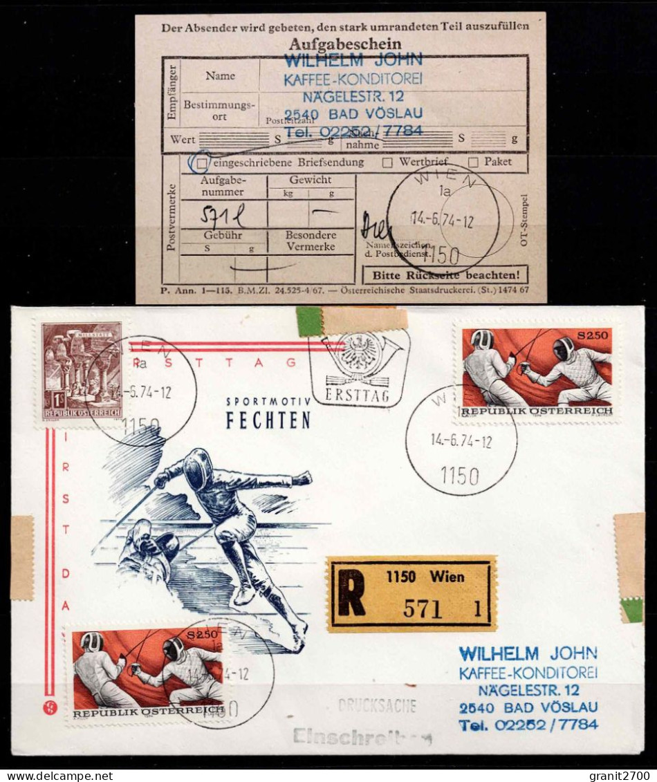 Reko  FDC " Sport "  ( Mit Aufgabeschein ) Vom 14.6.1974 - ANK 1479 - Lettres & Documents